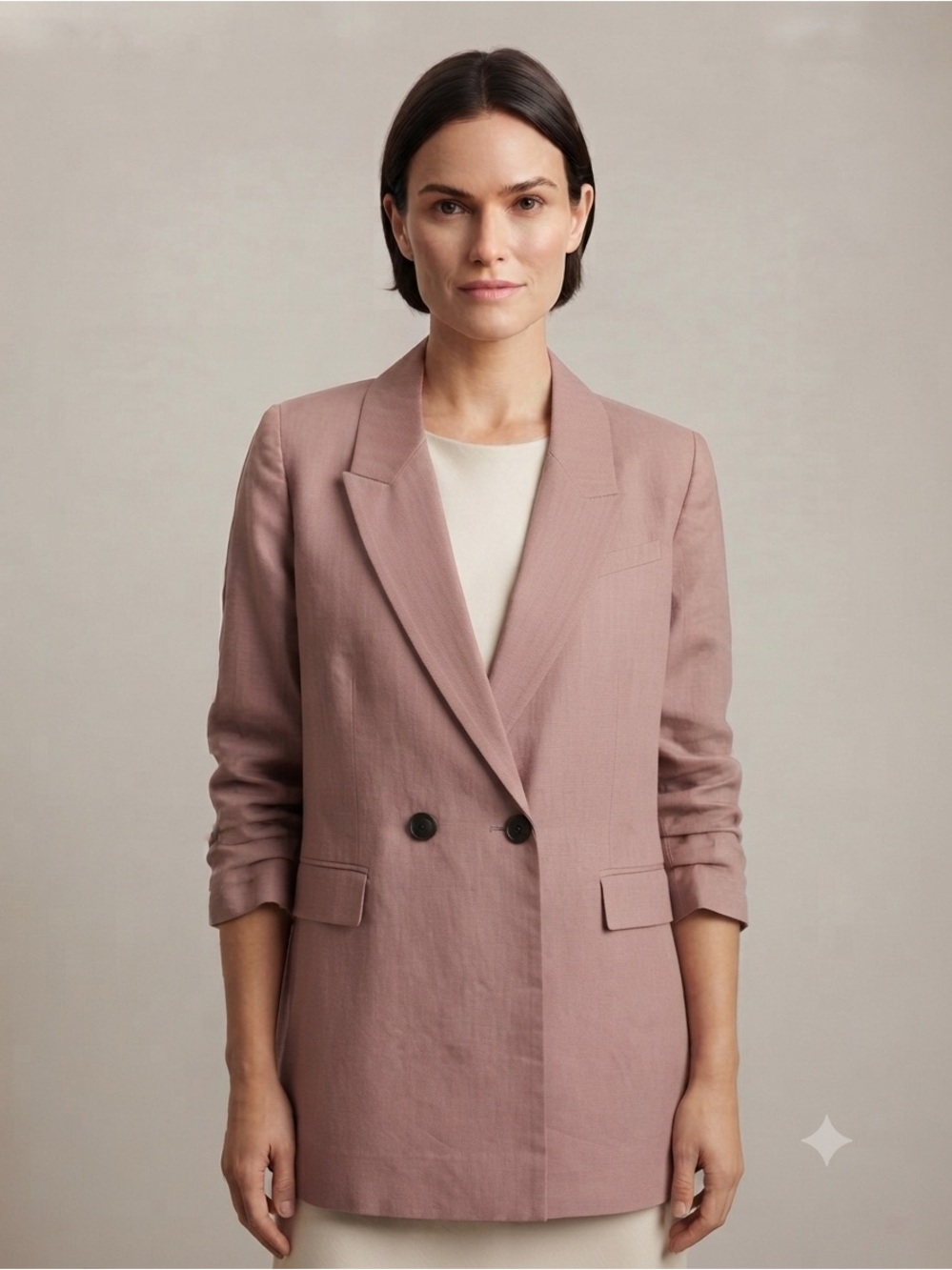 H&M Linen Blend Blazer Dusty Pink - Picture 2 of 5